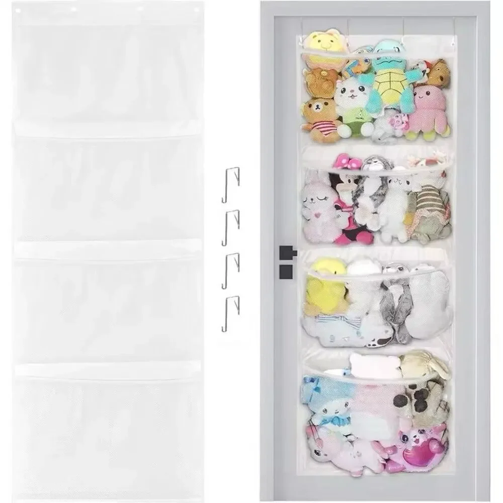 4 Grid Large Pocket Stuffed Animal Toy Kid Organizer Mesh Storage Rack Over Door